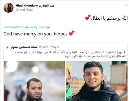 Hind Khoudary nennt getötete PIJ-Kämpfer „heroes“ auf X